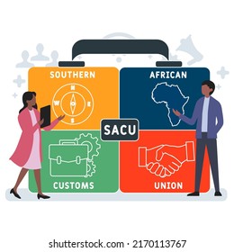 SACU Southern African Customs Union acronym. business concept background.  vector illustration concept with keywords and icons. lettering illustration with icons for web banner, flyer, landing pag