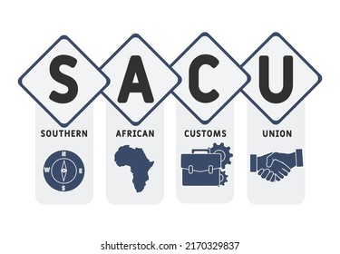 SACU Southern African Customs Union acronym. business concept background.  vector illustration concept with keywords and icons. lettering illustration with icons for web banner, flyer, landing pag