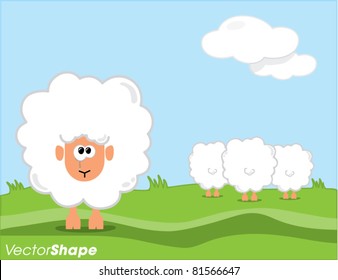 Sad abandoned cartoon sheep crying, vector illustration
