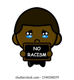 sad african cute cartoon character. international black lives matter. american police kiling activist