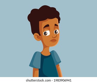 Sad African Teenage Boy Vector Illustration. Unhappy teen feeling insecure and depressed having self-confidence problems
