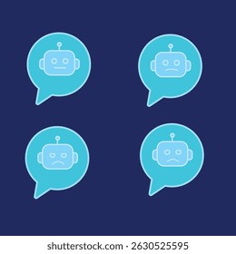 Sad AI Faces in Chat Bubbles Vector Icon Set