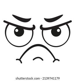 Sad angry cartoon face design element isolated on white background