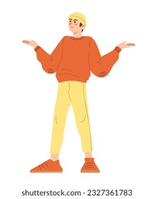 Sad angry guy with problems. Teenager's psychological problems. Young male character in cartoon style. Flat vector illustration isolated on white.