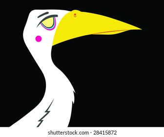 A sad or angry pelican with yellow eyes isolated
