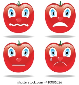 Sad angry resentful smiles from tomatoes set emoticon face isolated tomato cartoon icon cute design illustration emoji emotion.