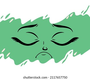 sad anime face with green