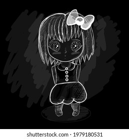 Sad anime girl. Girl stands with a cute bow. Manga anime Vector design