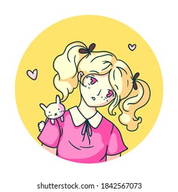 Sad anime japanese manga girl avatar on white background