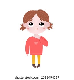 Sad anxious depressed girl. Illustration of sad child, helpless, bullied. Flat graphic vector illustration isolated on white background