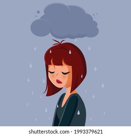 Sad Anxious Woman Feeling Depressed Vector Illustration. Young teen girl feeling under the weather suffering and grieving
