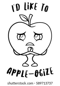 Sad Apple fruit vector.