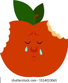 Sad apple, illustration, vector on white background.