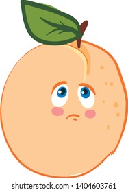A sad apricot pod with blue eyes and a leaf, vector, color drawing or illustration. 