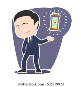 sad asian businessman showing his deadline hourglass