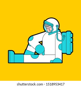 Sad Astronaut sitting isolated. Loneliness in space.