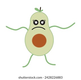 Sad avocado character spreading his hands to the sides