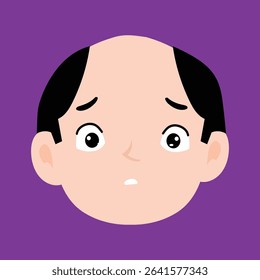 Sad, awark expressions of bald men cartoon illustrations. man's portraits with different emotions and gestures isolated