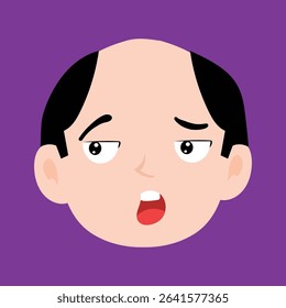 Sad, awark expressions of bald men cartoon illustrations. man's portraits with different emotions and gestures isolated