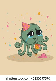 Sad baby octopus dropped ice cream at his birthday party