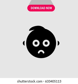 Sad Baby Vector Icon, The baby's sad face symbol. Simple, modern flat vector illustration for mobile app, website or desktop app 