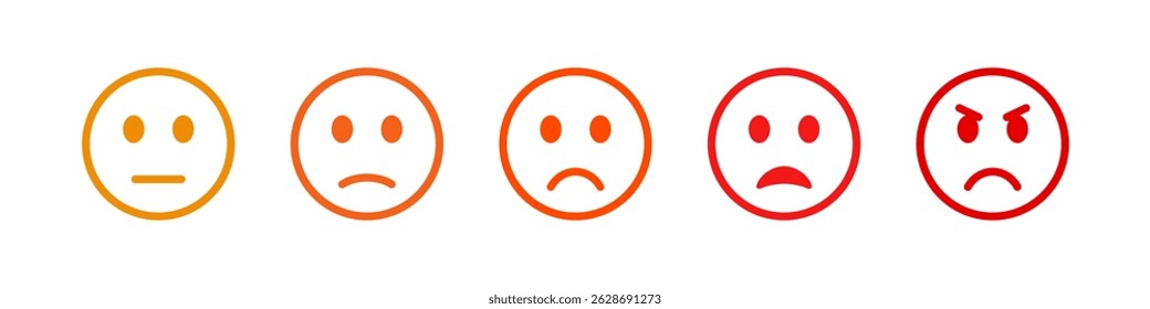 Ícone de linha de emoticon triste e ruim. Pobre rosto. Vetor.