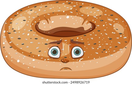 A sad bagel with expressive eyes