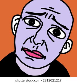 Sad Bald Man Portrait Vector for Editorial Design