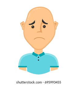 sad bald man without hair. Vector design flat cartoon character illustration. Isolated on white background. baldness concept