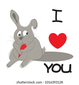Sad banny with carrot. Valentines card