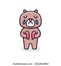 Sad bear holding a broken heart illustration. Vector graphics for t-shirt prints and other uses.