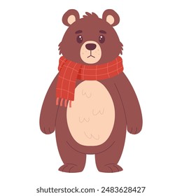 Sad bear in a red scarf, vector illustration