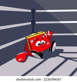 Sad  and beaten wallet in the corner of the ring. Vector illustration.
