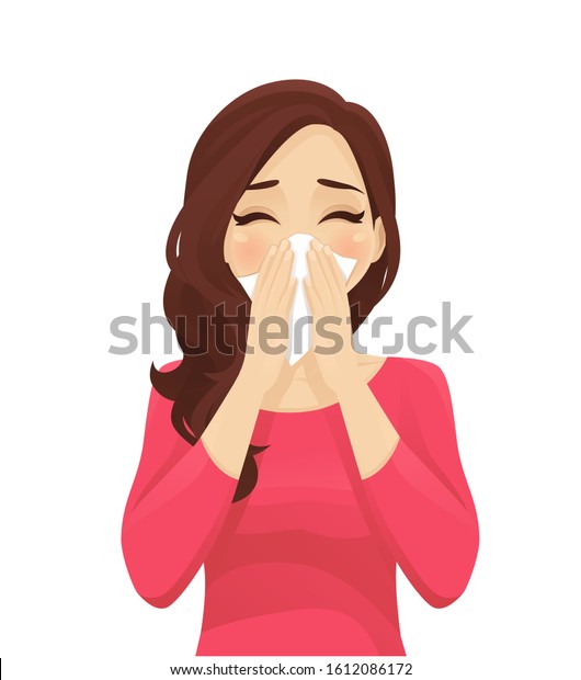 Sad Beautiful Woman Blowing Nose Into Stock Vector (Royalty Free ...