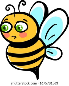 Abeja triste, ilustración, vector sobre fondo blanco.