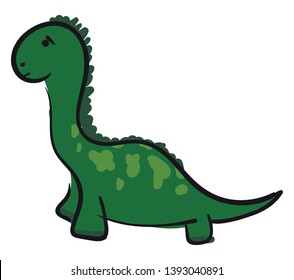 A sad big green dinosaur with horns vector color drawing or illustration