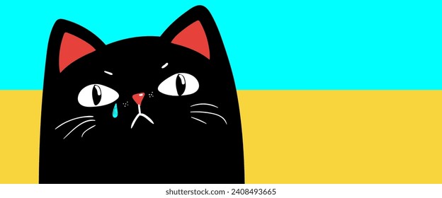 sad black cat banner, poster, card