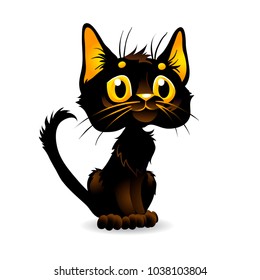 Sad black cat. Vector illustration on isolated background.