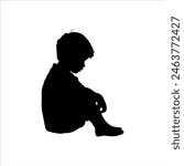 Sad black child silhouette isolated on white background. Child icon vector illustration design.