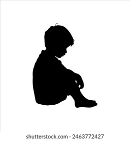 Sad black child silhouette isolated on white background. Child icon vector illustration design.