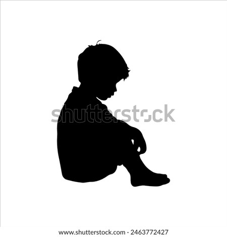 Sad black child silhouette isolated on white background. Child icon vector illustration design.