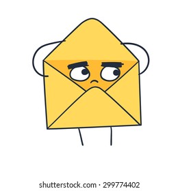 sad blank yellow envelope.  Hand drawn vector illustration.