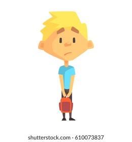 Sad Blond Boy, Primary School Kid, Elementary Class Member, Isolated Young Student Character