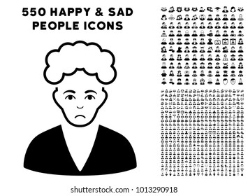 Sad Blonde Boy icon with 550 bonus pity and happy person pictures. Vector illustration style is flat black iconic symbols.