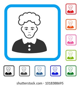 Sad Blonde Woman vector pictograph. Person face has desperate sentiment. Black, grey, green, blue, red, pink color versions of blonde woman symbol inside a rounded rectangle.