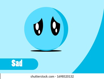 Sad blue emoticon with background