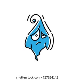 sad blue monster in a minimalistic hand drawn style. Isolated on white.