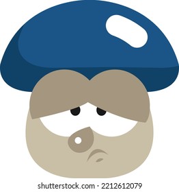 Triste hongo azul, ilustración, vector sobre fondo blanco.
