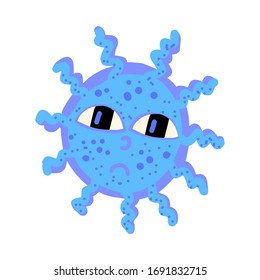 Sad blue viris or bacteria.Vector illustration for children. Illustrations with germs for childrens books. Flat style stickers are hand drawn. Big bright sticker with cute bacterias.