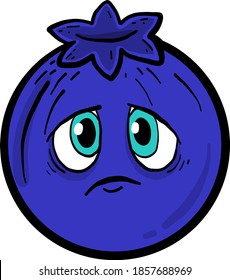 Sad blueberry with blue eyes, illustration, vector on white background